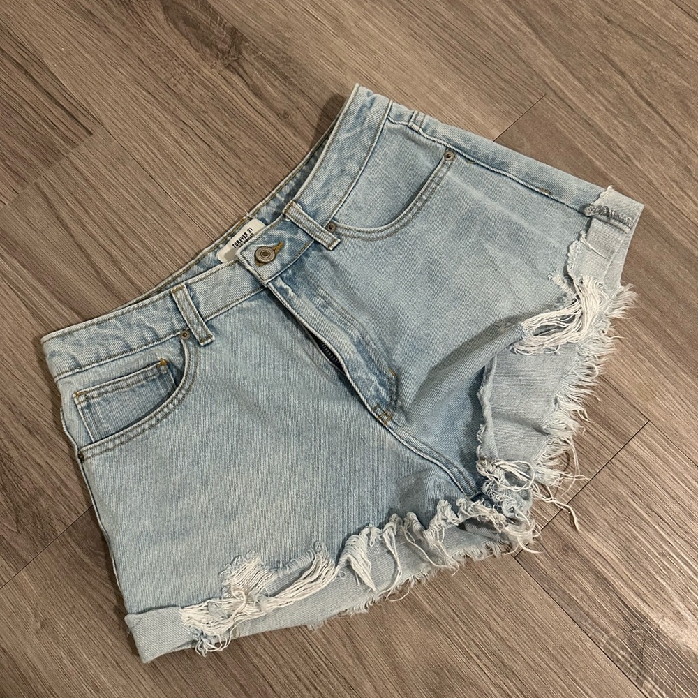 Forever 21 Light Blue Frayed Jean Shorts